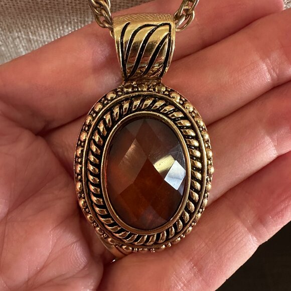 Vintage Victorian Faceted Pendant Gold Tone Chain - Picture 2 of 5